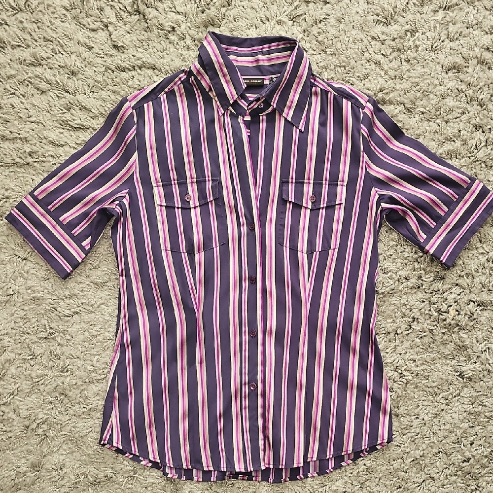 New York & Company Purple and Pink Striped Shirt Button Down, Med